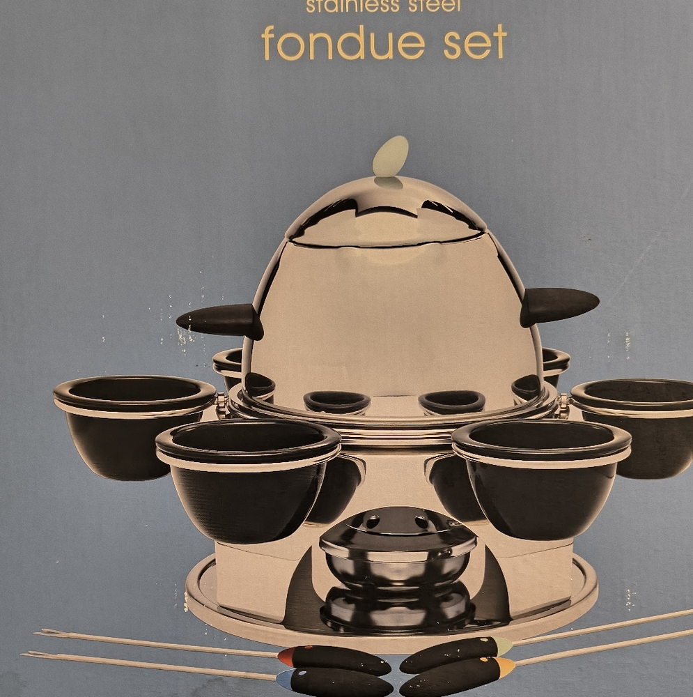 Stainless Steel Fondue Set with Black Handles